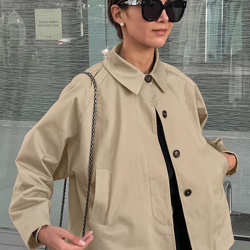 Autumn and Winter New French Style Workwear Trenchcoat Khaki Lapel Fashionable Loose Mid-length Coat Women's Clothing