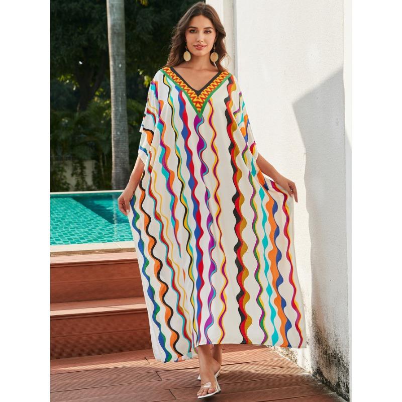 Summer Women's Dress Plus Size Printed Beach Cover-up Loose Holiday Sunscreen Bikini Cover-ups