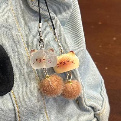 Keychain Pendant Resin Cat Plush Ball Decor Phone Pendant Keys Bags Cell Phones Key Holder Fashion Accessory