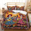 3pcs Boho Mexican Skeleton Bedding Duvet Cover Set Dia De Los Muertos Bedding Quilt Set Day of the Dead Themed Bed Set Fiesta