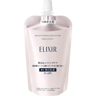 SHISEIDO Elixir Brightening Moisture Emulsion (austauschbarer Block), 110 ml – Typ I – leicht, für fettige Haut und Mischhaut