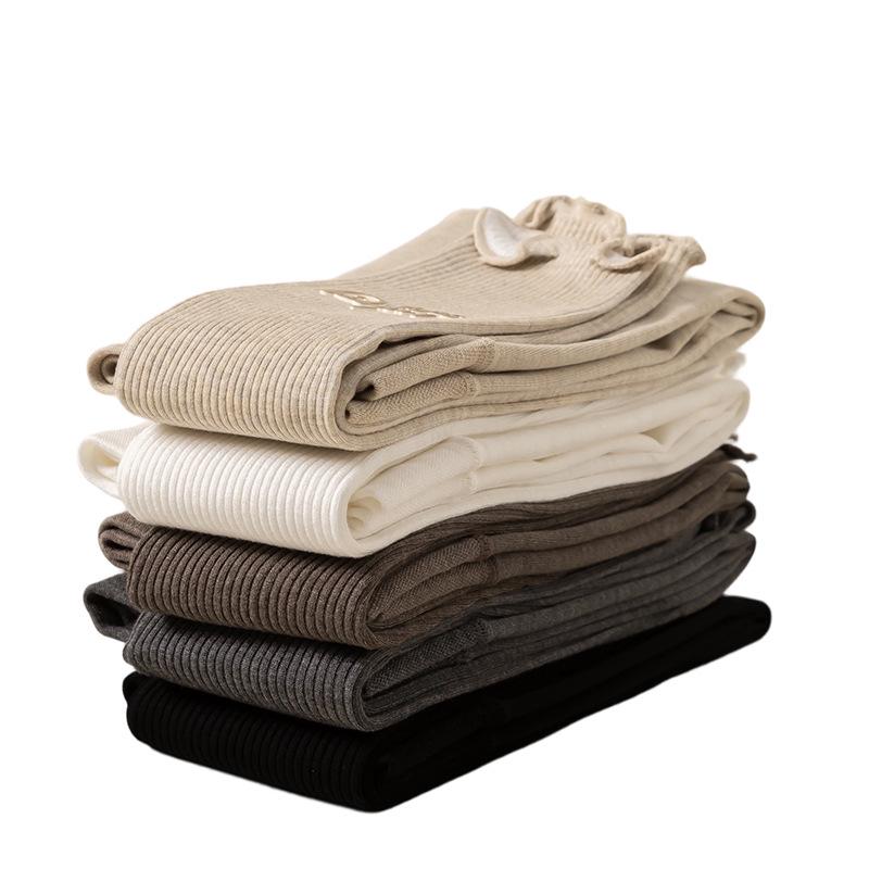 Girls' Autumn Fleece Leggings with Bear Embroidery and Ruffle Edge