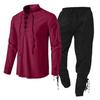 2Pcs Men's Medieval Knight Costume Set Renaissance Cosplay Pirate Shirts Ankle Banded Pants for Halloween Cotton Linen Fabric
