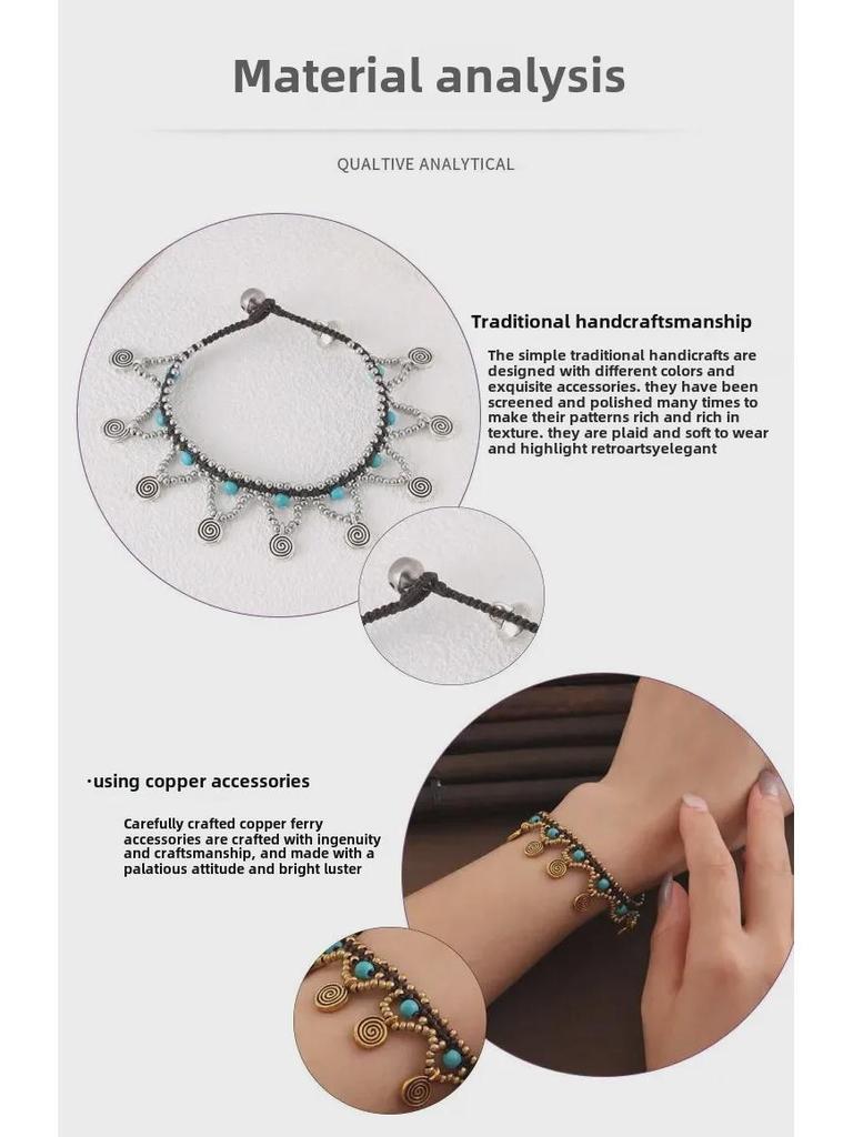 Boho Türkis-Kupfer Perlenarmband mit Wachskordel