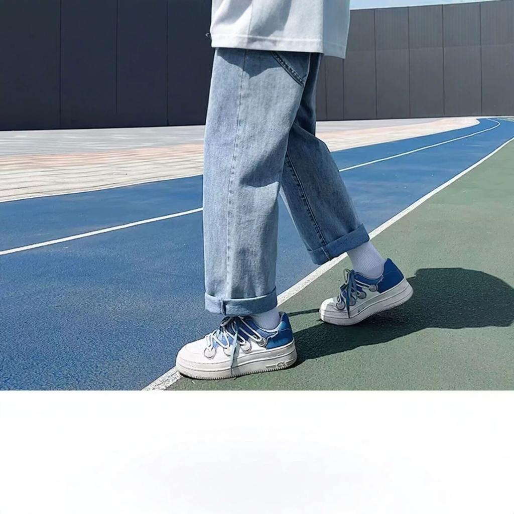 Elastic waist spring and autumn straight jeans men's thin loose nine-point wide-leg pants trendy brand high-waisted casual trousers retro