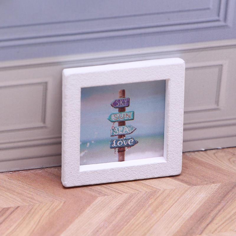 1Set 1:12 Puppenhaus Miniatur Sommer Strand Foto Rahmen Landschaft Wandbild Wanddekoration Modell Dekor Spielzeug Puppenhaus Zubehör
