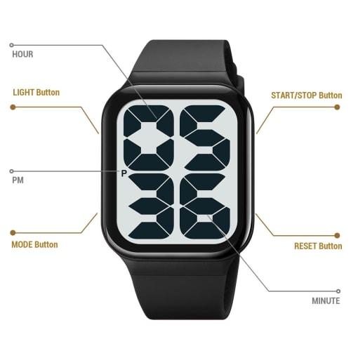 Zolohoni Men's Waterproof Digital Watch with Oversized Numerals, Black & White, for Seniors and Senior Women