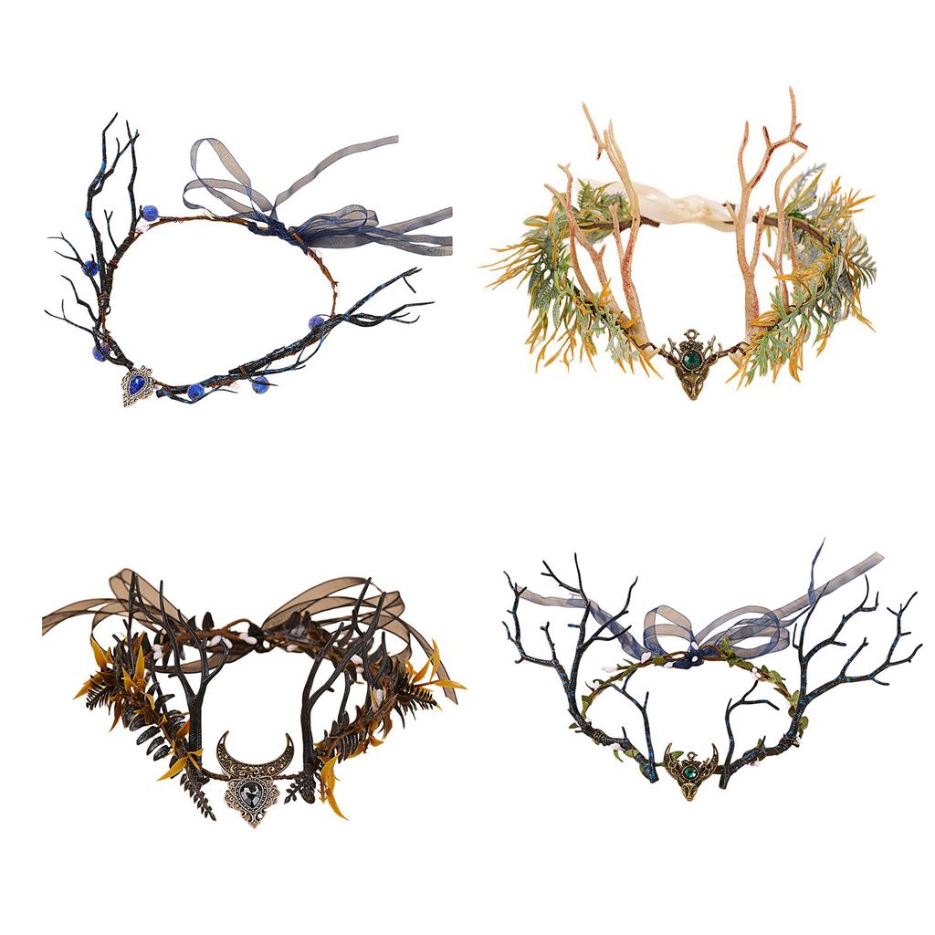 Natural Elf Forest Theme Headpiece With Realistic Twigs And Plastic Grass For Outdoor Party Photography Costume Props