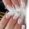 24Pcs Short Square Press On Nails White Gradient Floral Design Simple Ballet Full Cover False Nail Tips