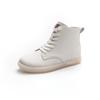 Large size high-top single shoes women's soft leather flats fashion lace-up casual short boots 2025 autumn and winter leather white shoes