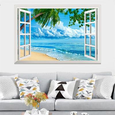 Moderní Summer Beach 3D samolepky na zeď Samolepky Přímořská krajina Odnímatelné tapety Okno Zobrazit samolepky Samolepky na stěnu Domácí dekorace