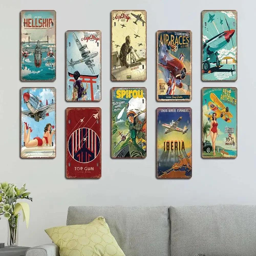 Races Vintage Plate Air Metal Aluminum Signs Retro Top Gun Airplane Metal Poster For Man Cave Bar Home Garage Club Wall Decor