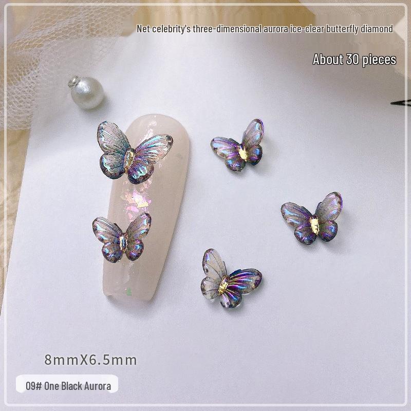 30pcs Gradient Iridescent Butterfly Nail Charms - 3D Resin Decorations & Rhinestones