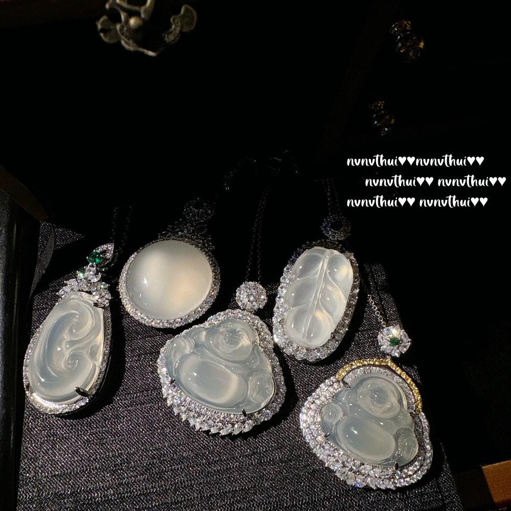 Lychee Frozen White Chalcedony Leaf Gem Necklace, Water Spirit, Plated 18K Gold, White Chalcedony Ruyi Zircon Necklace