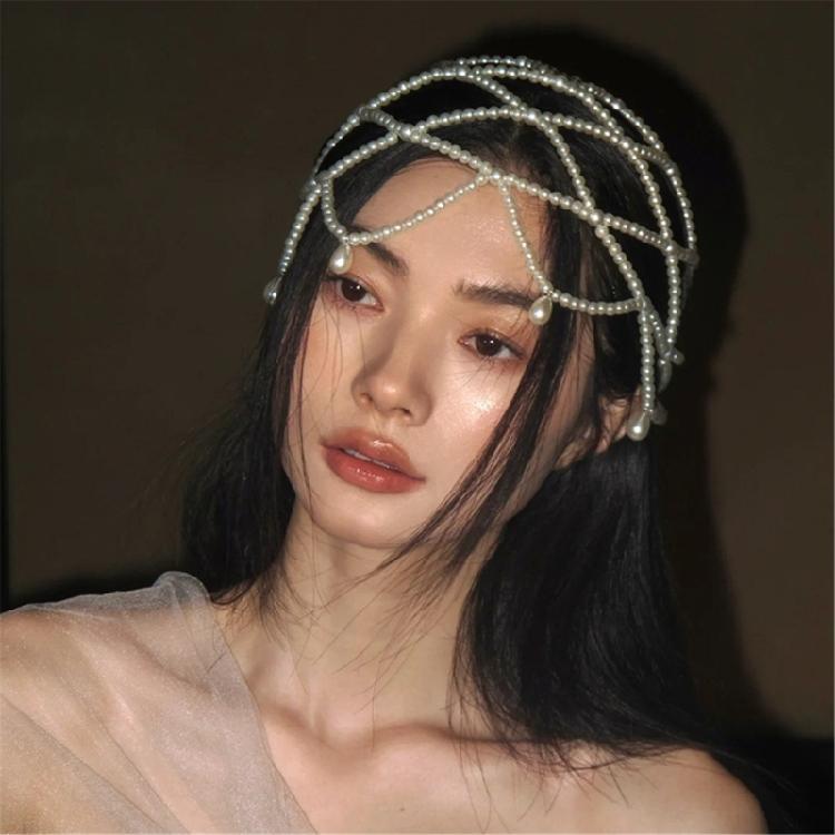 Unique Handmade Pearls Hat Hollows Out Headpiece Elegant Bride Hair Ornaments Women Hair Styling