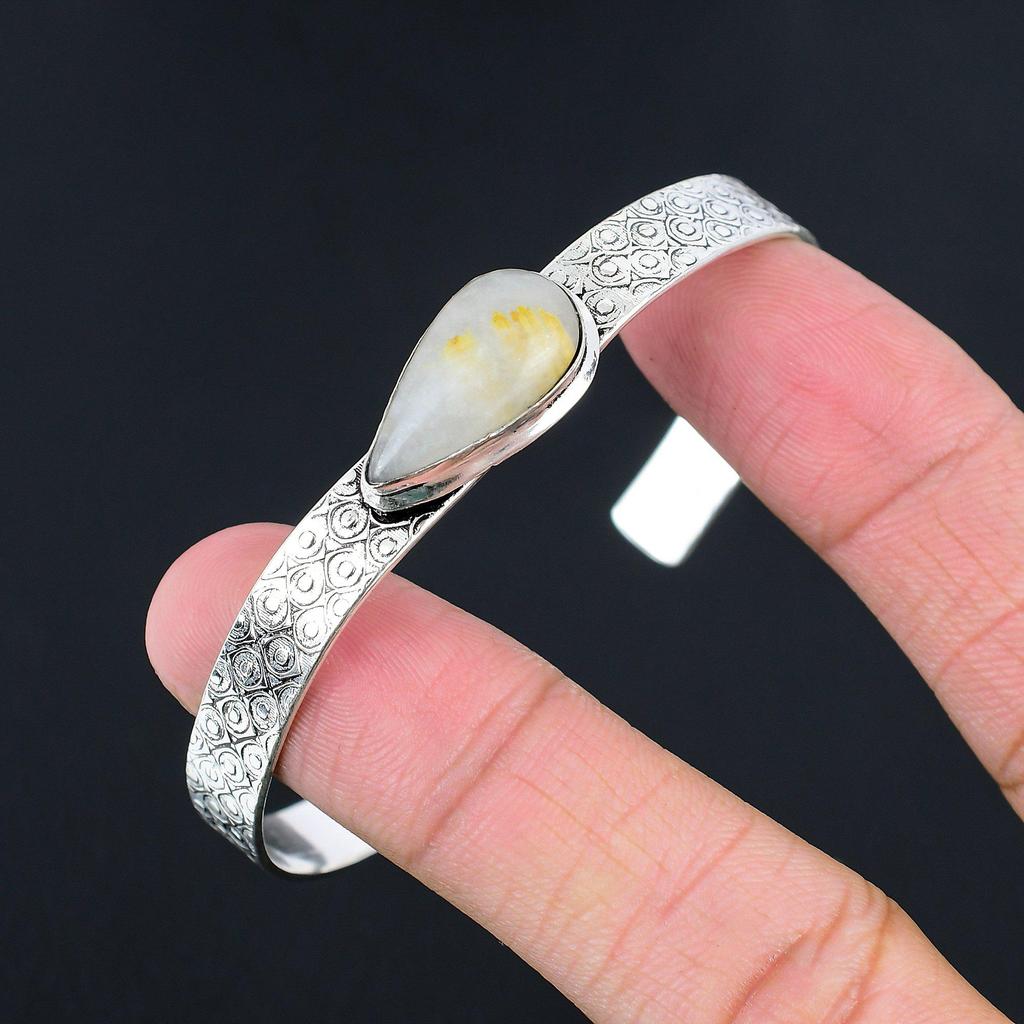 Birthday Gift For Her Natural Golden Rutile Bangle Adjustable 925 Silver