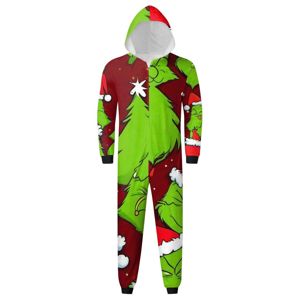 Rodzic-Świąteczny Nadruk Rodzic-Dziecko Kaptur Zapinany na Zamek Jednoczęściowy Domowy