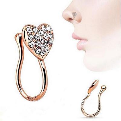 Anello da naso a clip con cuore glitterato alla moda da donna, finto, non penetrante