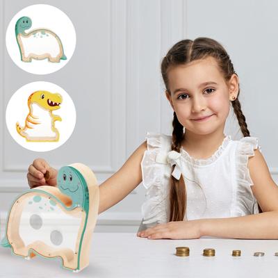 Wood Dinosaur Shape Money Box Piggy Banks Kids Coin Storage Case Children Cash Saving Transparent Home Decor