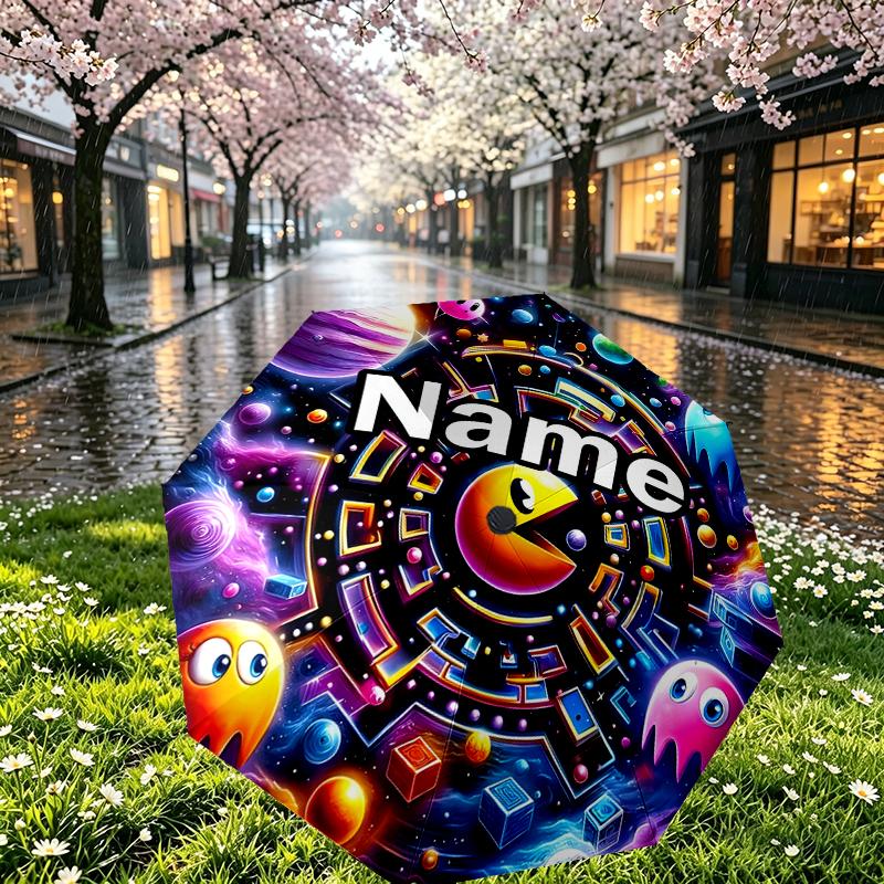 Custom Name Personalized PAC Print Umbrella, Auto Open Close, 8‑Rib Sturdy Frame, Commute Camping Hiking Use, Birthday Gift