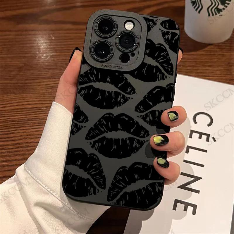

Чехол для телефона в готическом стиле с черными губами для iPhone 15 14 13 12 11 Pro Max XS X XR 7 8 Plus SE 2020 Mini Противоударный Мягкий Силиконовый Чехол iPhone 12 Mini