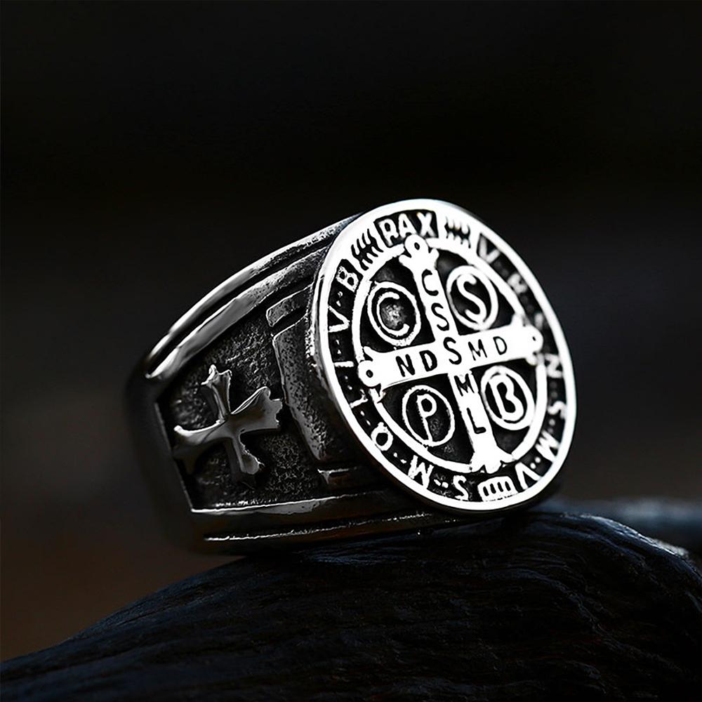 Fashion Vintage Jesus Cross Ring Bible Men's Letter Ring Bicycle Jewelry Personalized Gift