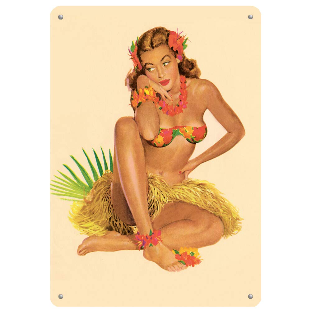 

Vintage Hawaiian Hula Girl Pin Up Retro Metal Tin Sign Rustic Distressed Tropical Hawaii Pinup Wall Art Decor Perfect for Bar 20x30cm（7.8x11.8inch）