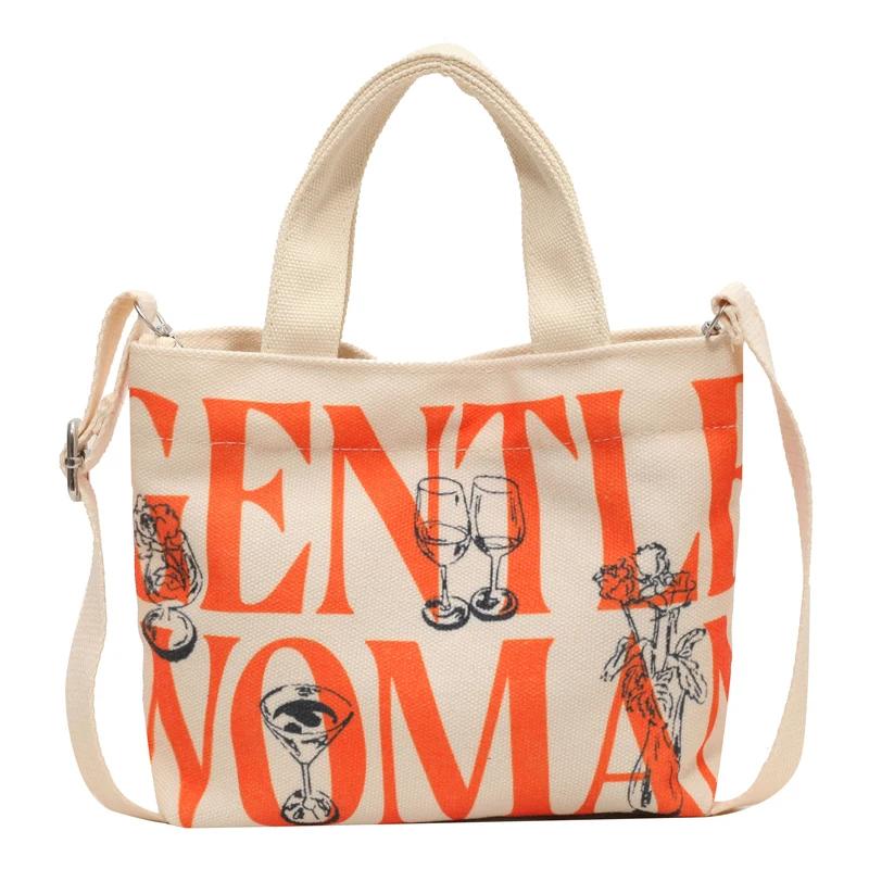 

Сумка на плечо из холщовой ткани с монохромным принтом для женщин, повседневная, простая сумка-тоут, сумка через плечо