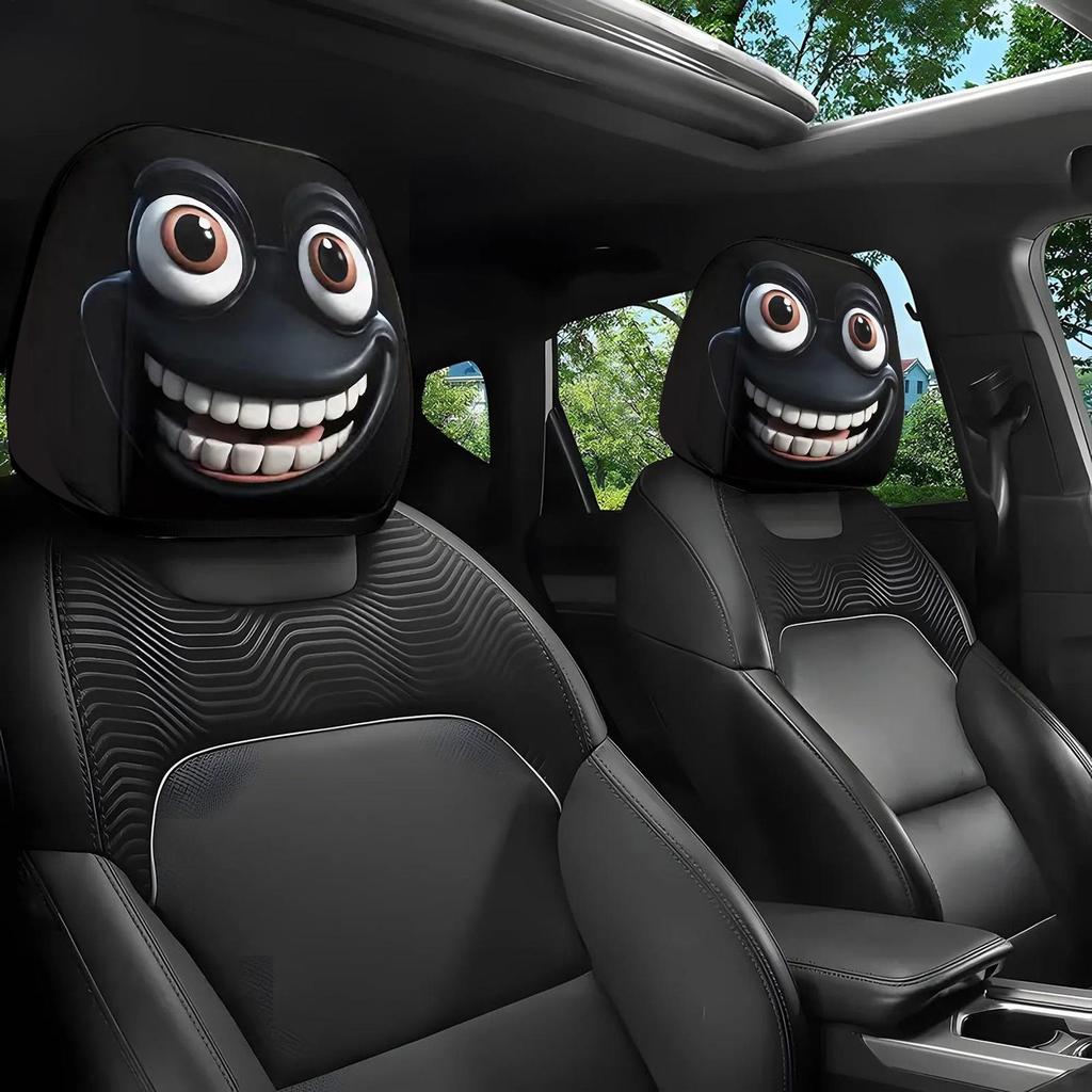 2pcs Halloween Funny Car Headrest Pillowcase Cute Cartoon Eye Car Headrest Seat Protector Anti-Scratch Vehicle Accessories