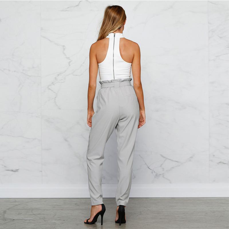 

2025 Women s Ruffle Edge Belted Slim Fit Long Pants - Summer Collection Large серый