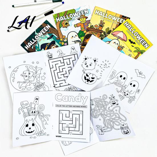 Children Festival Drawing Exercises 8PCS Halloween Cartoon Coloring Book Cute Ghost And Pumpkin Illustrations Thick Art Supplies for Party