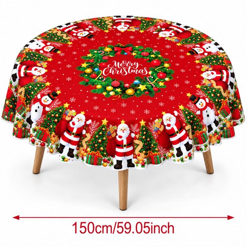 Christmas Tablecloth Festive Snowman Santa Print Dining Table Decor Gift