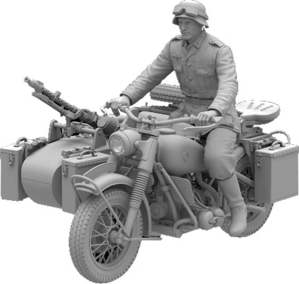Freedom Model Kit 1/16 German R75 Motorcycle with Sidecar and Rider Figure, Plastic Model FRE16005SP