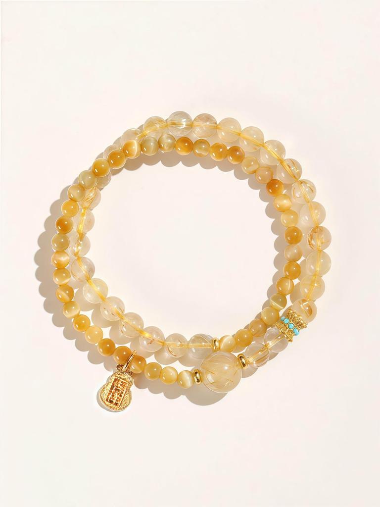 Gelber Rutilquarz & Amethyst Reichtum Anziehungs Armband - Goldenes Tigerauge, Glücksverstärkender Kristall Schmuck für Frauen