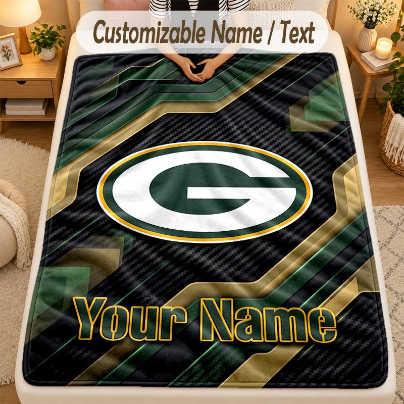 Flannel BlanketGreen Bay Packers Custom Name Text Personalized Soft Warm Throw Blanket Home Decor Gift