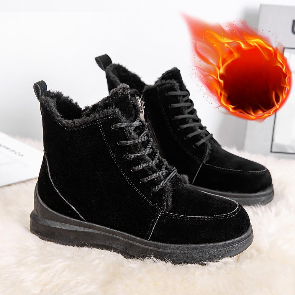 New Women's plus Velvet Snow Boots Casual European and American Style Lace-up Boots Students Warm-Keeping Cotton Shoes plus Size
