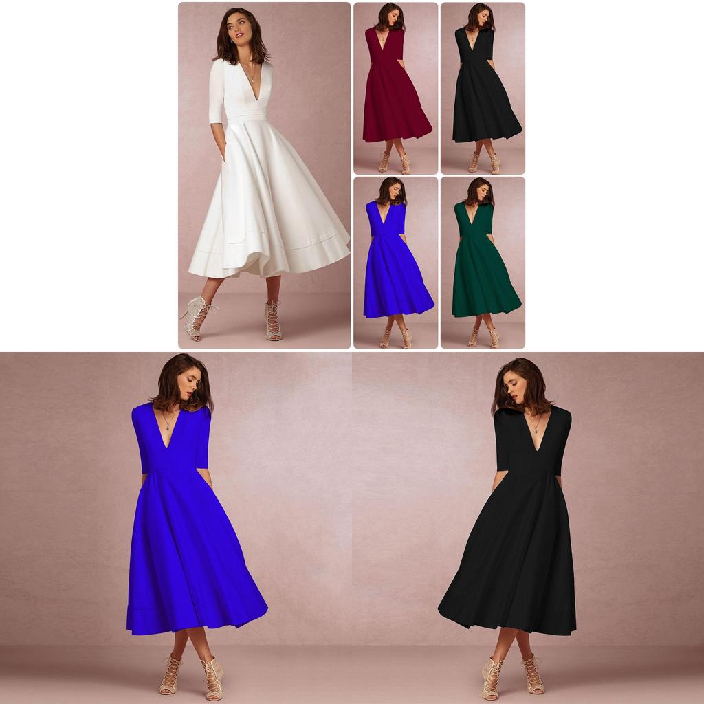 Robe élégante et décontractée en maille pour femme, avec col en V, disponible en plusieurs couleurs.