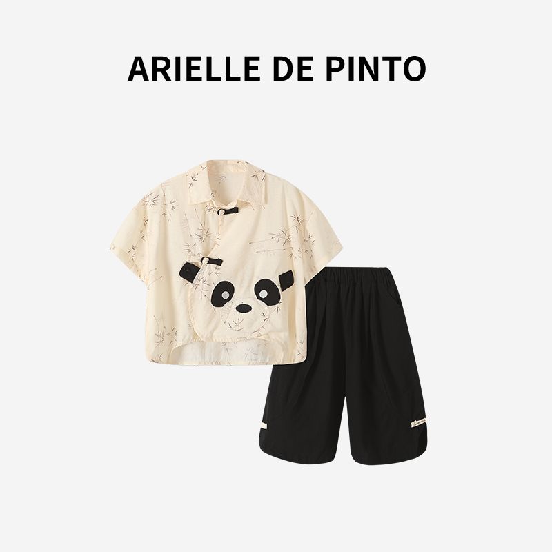 French Arielle De Pinto Boys Summer Stylish Retro Panda Outfit Boys Clothing Suit 150