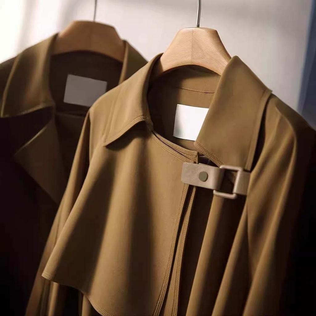 Women's Mid-Length British Style Khaki Trench Coat - Double-Breasted Spring/Autumn 2025 Trend