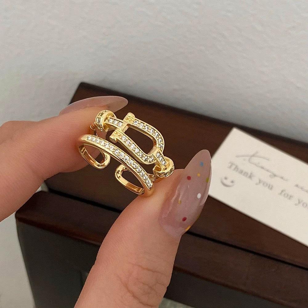 Micro-Inlaid Zircon Fashion Open Ring - Adjustable Luxury Index Finger Jewelry for Women