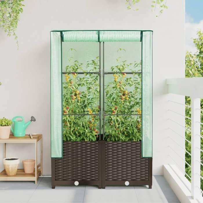 VidaXL Jardinière surélevée avec housse aspect rotin 80x40x138 cm, jardinière surélevée de jardin, bac à fleurs surélevé, 4015800