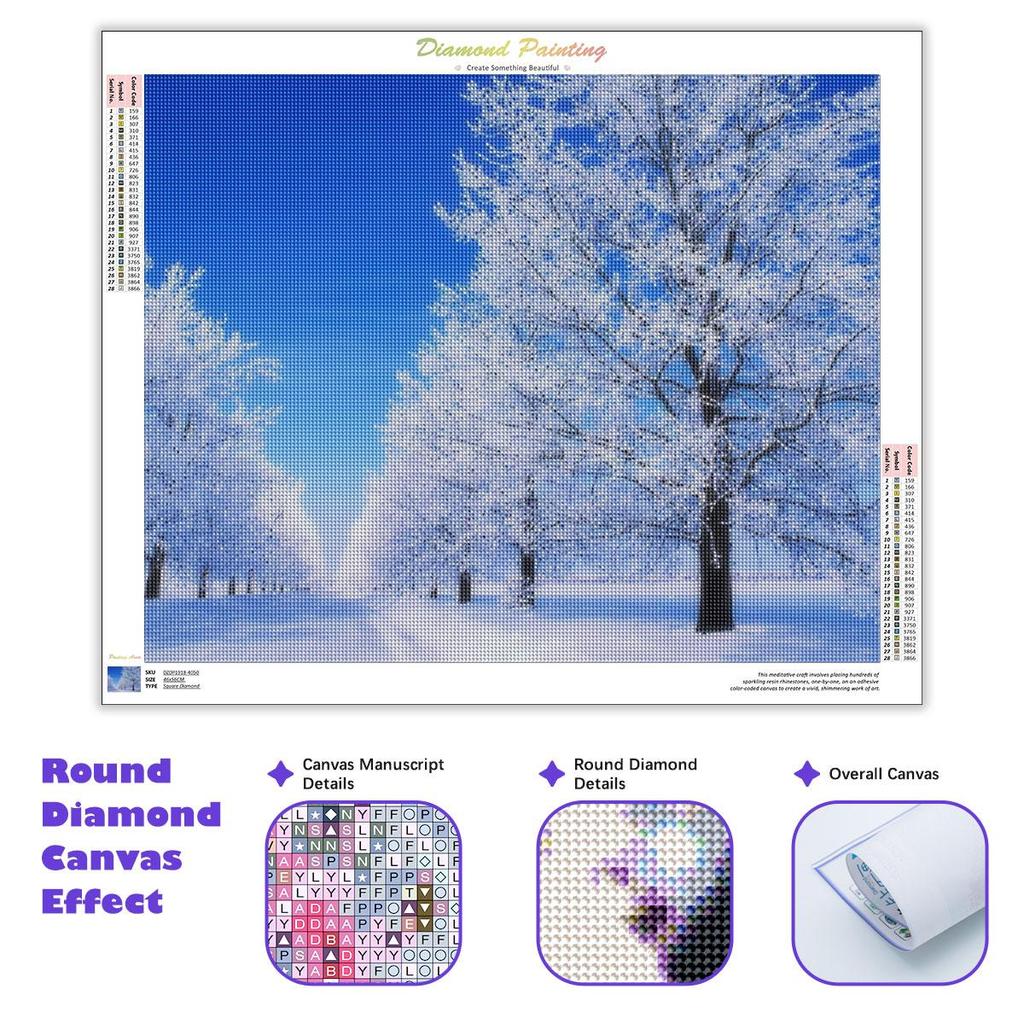 Diamentowy obraz haft zimowy szron w pełni z okrągłych krajobrazów artystycznych śnieg ścieg krzyżykowy mozaika ręcznie robiony prezent 30x40cm/12x16 cali