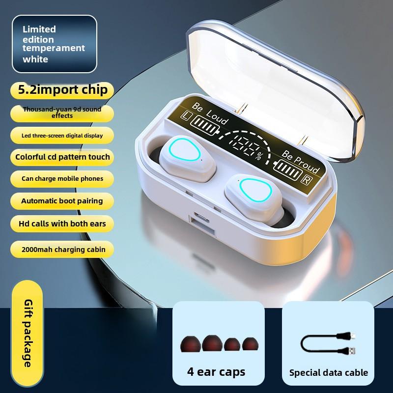 

Bluetooth-наушники с большим экраном, светодиодный цифровой дисплей с тремя истинами, Bluetooth-наушники Tws5.3, долговечные наушники белый