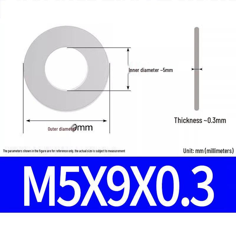 304 Stainless Steel Ultra-Thin Flat Washer, Thickness: 0.1/0.2/0.3/0.4/0.5 Mm, Sizes M1-M8