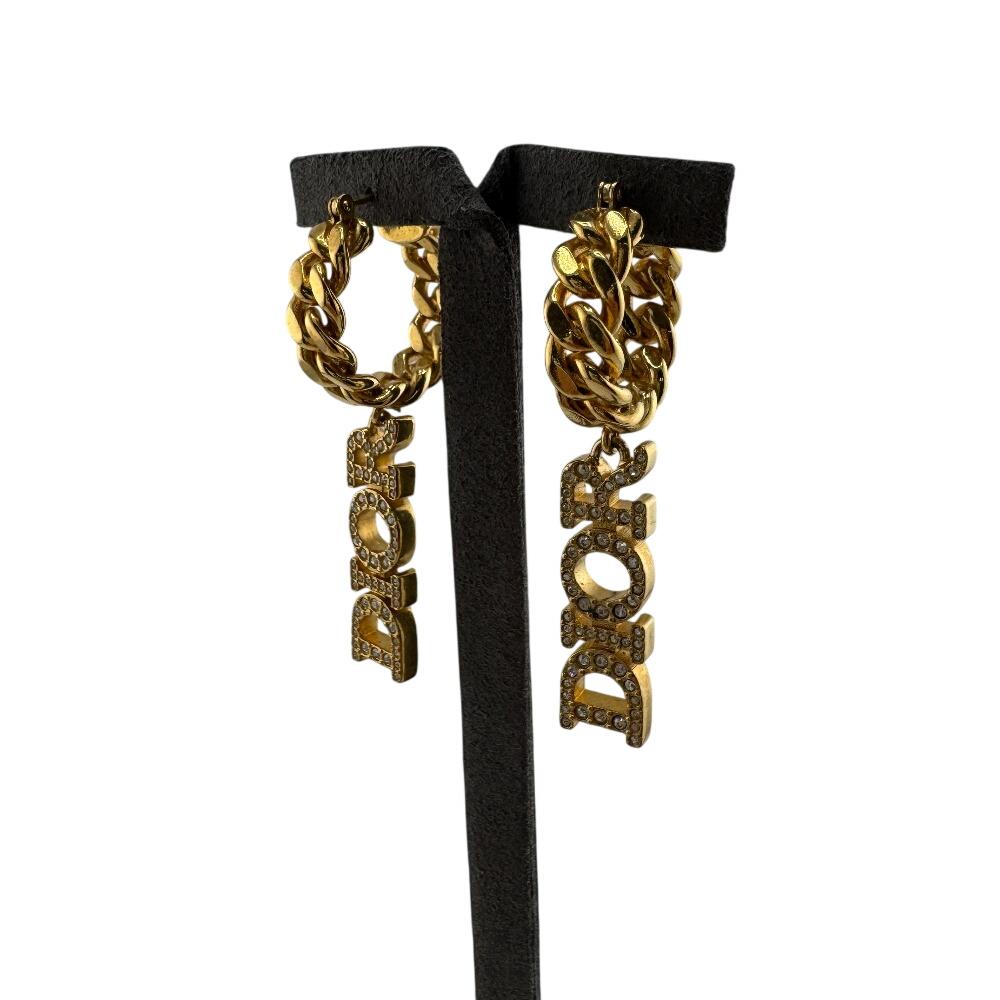 Christian Dior For both ears Swing Dior Evolution Gold Plated DIOR Letter Curb Hoop Earrings Pierce gold Gold Plated Women Used