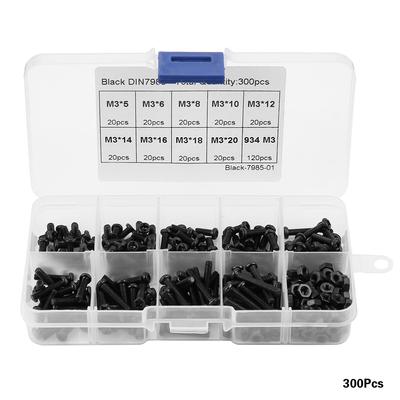 300pcs M3 Black Carbon Steel Pan Head Cross Drive Screw Bolt Nut Assortment Kit