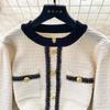 Autumn Women O Neck Long Sleeves Buttons Chain Pockets Knitted Sweater Dress Elegant Skinny Sheath Bodycon Dresses