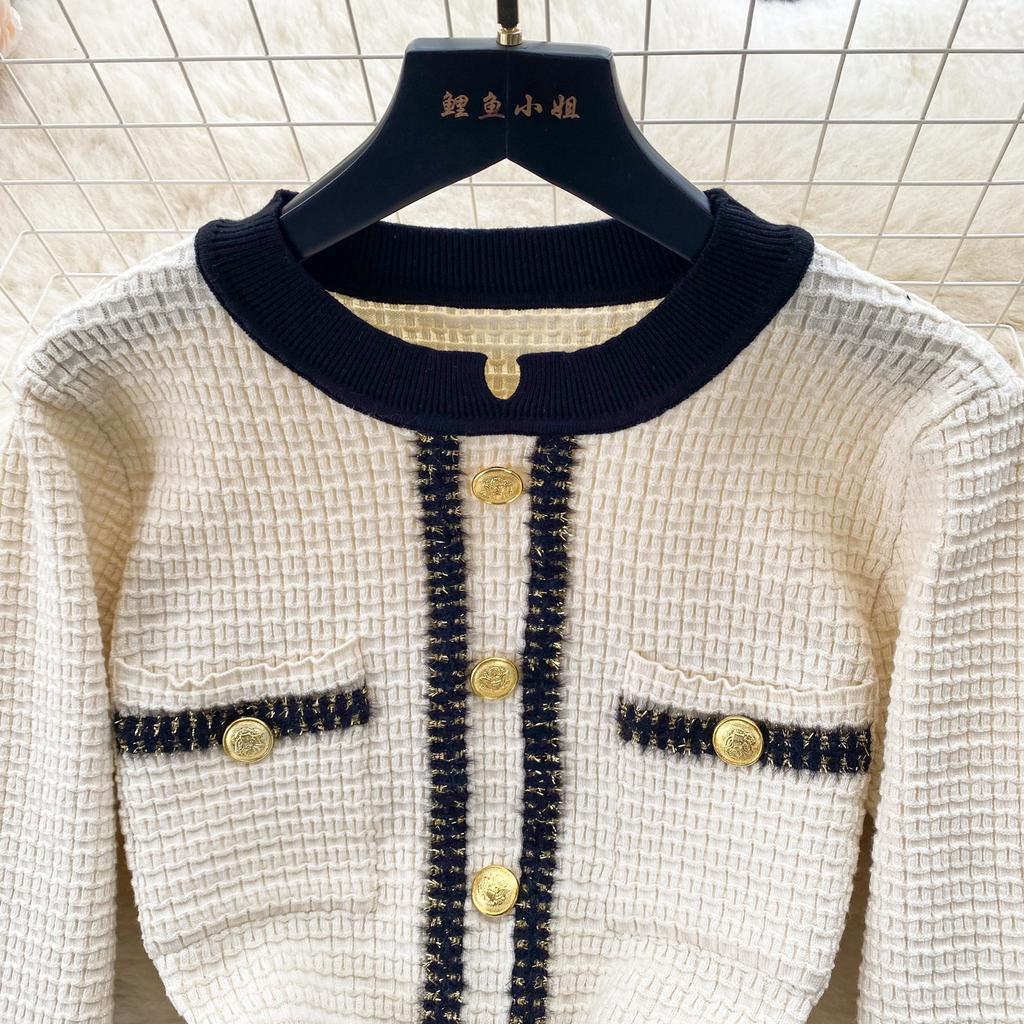 Autumn Women O Neck Long Sleeves Buttons Chain Pockets Knitted Sweater Dress Elegant Skinny Sheath Bodycon Dresses