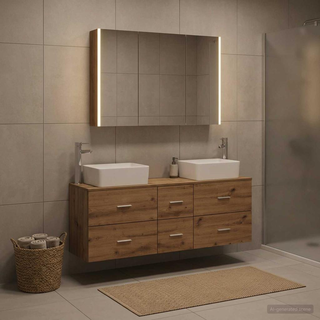 Bathroom Furniture Set 4 pcs Artisan Oak Engineered Wood and Glass
