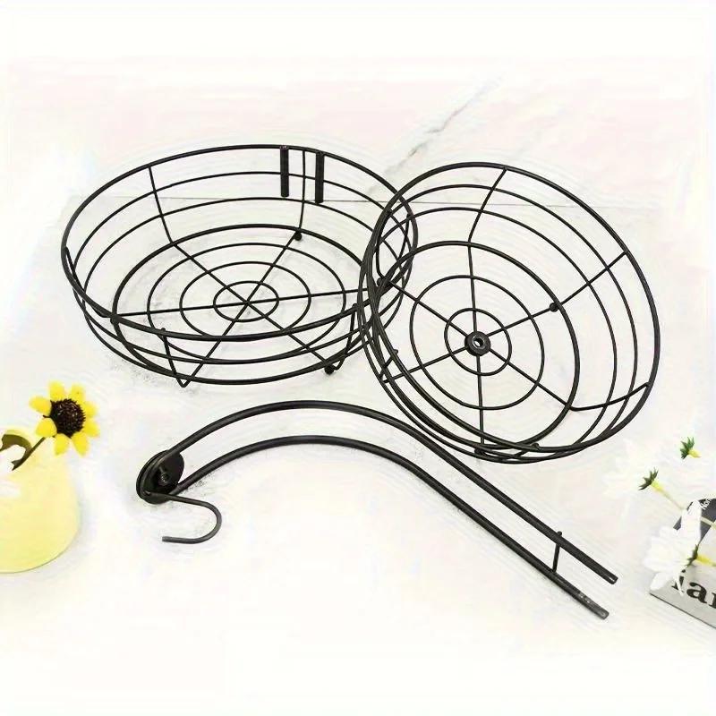 2-Tier Octagonal Stainless Steel Fruit Basket with Detachable Banana Hangers - Space-Saving Kitchen Counter Organizer